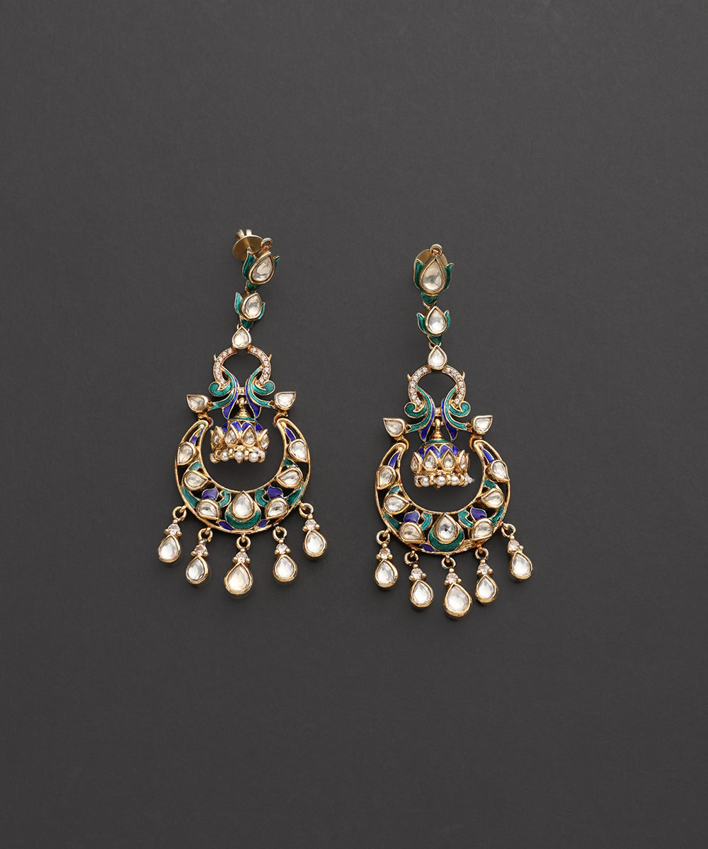 Mayurangana_Blue_&_Green_Meenakari_Kundan_Chandbali_Earrings_WeaverStory_03