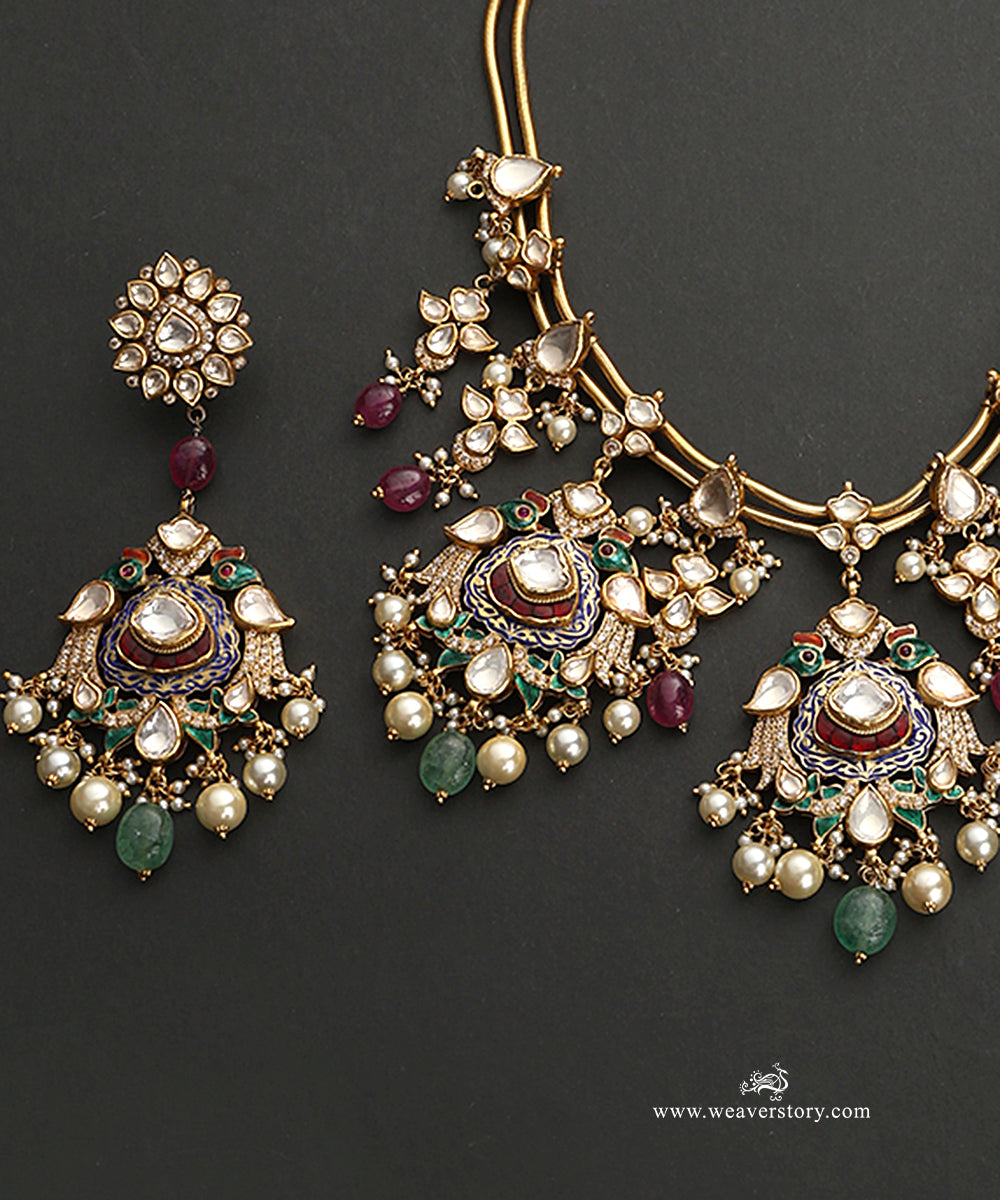 Nawal_Handcrafted_Silver_Necklace_With_Meenakari_Jadau_Work_WeaverStory_04