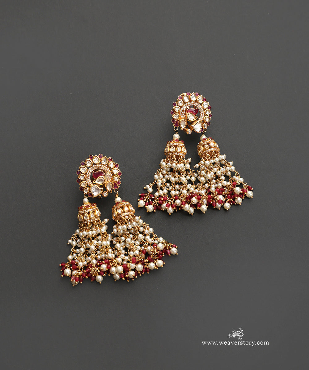 Zainab Handcrafted Silver Earrings With Meenakari Jadau Work