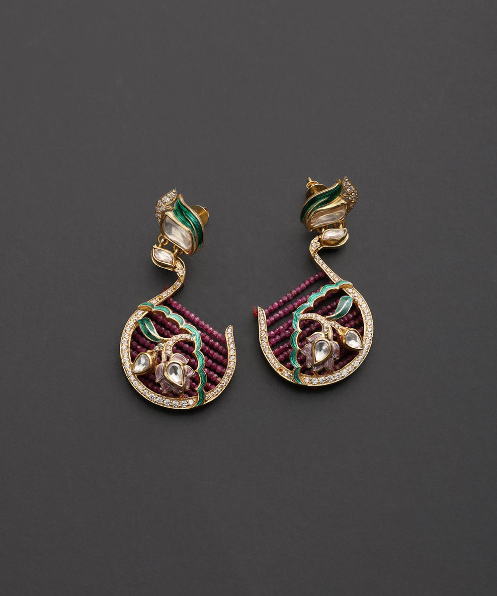 Gulbahaar_Pink_Beaded_Meenakari_Kundan_Earrings_WeaverStory_02
