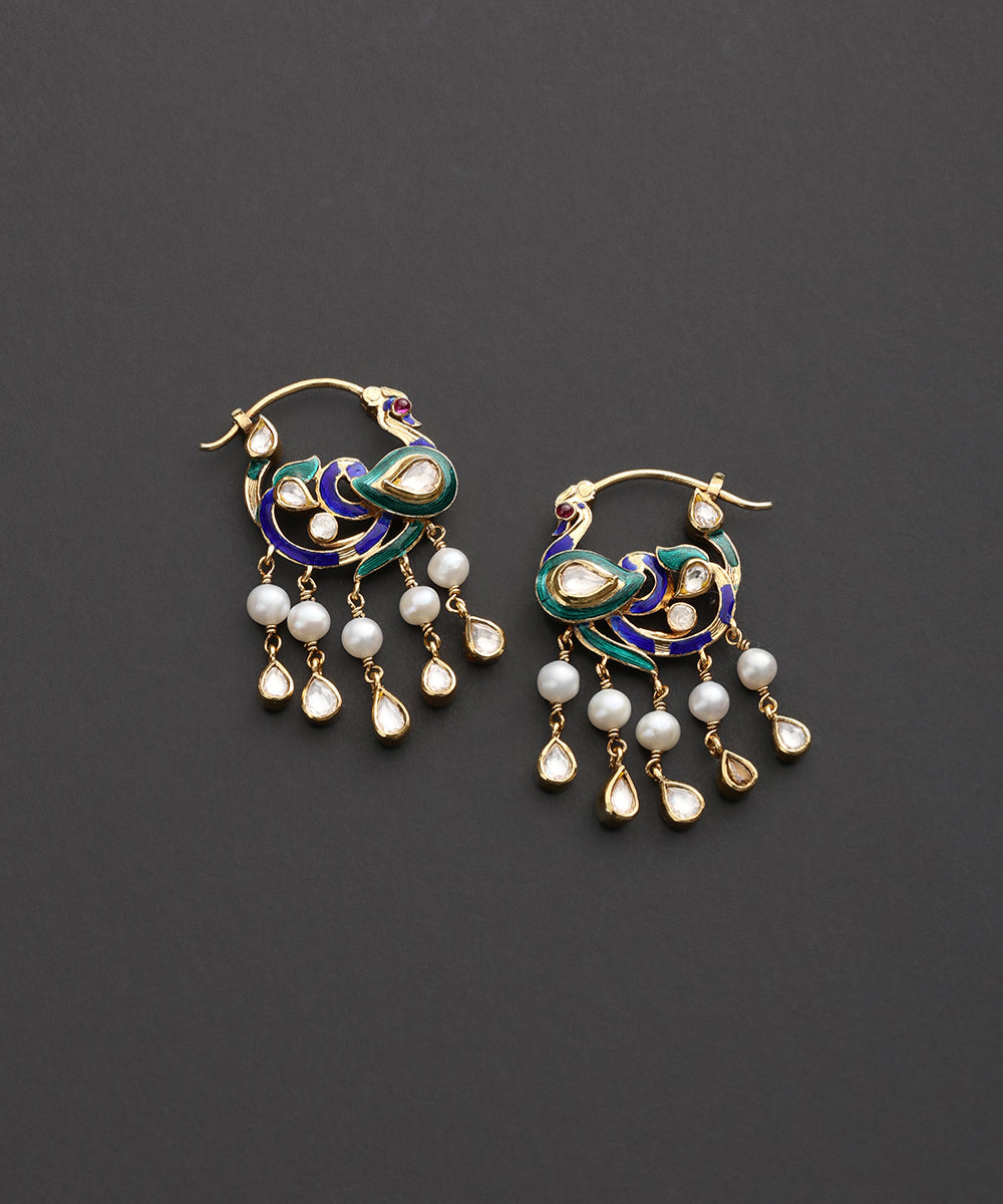 Mayurleela_Blue_&_Green_Meenakari_Peacock_Hoop_Earrings_WeaverStory_02