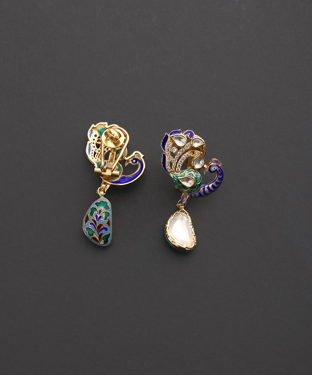 Neelmayuri_Blue_&_Green_Meenakari_Kundan_Peacock_Drop_Earrings_WeaverStory_03