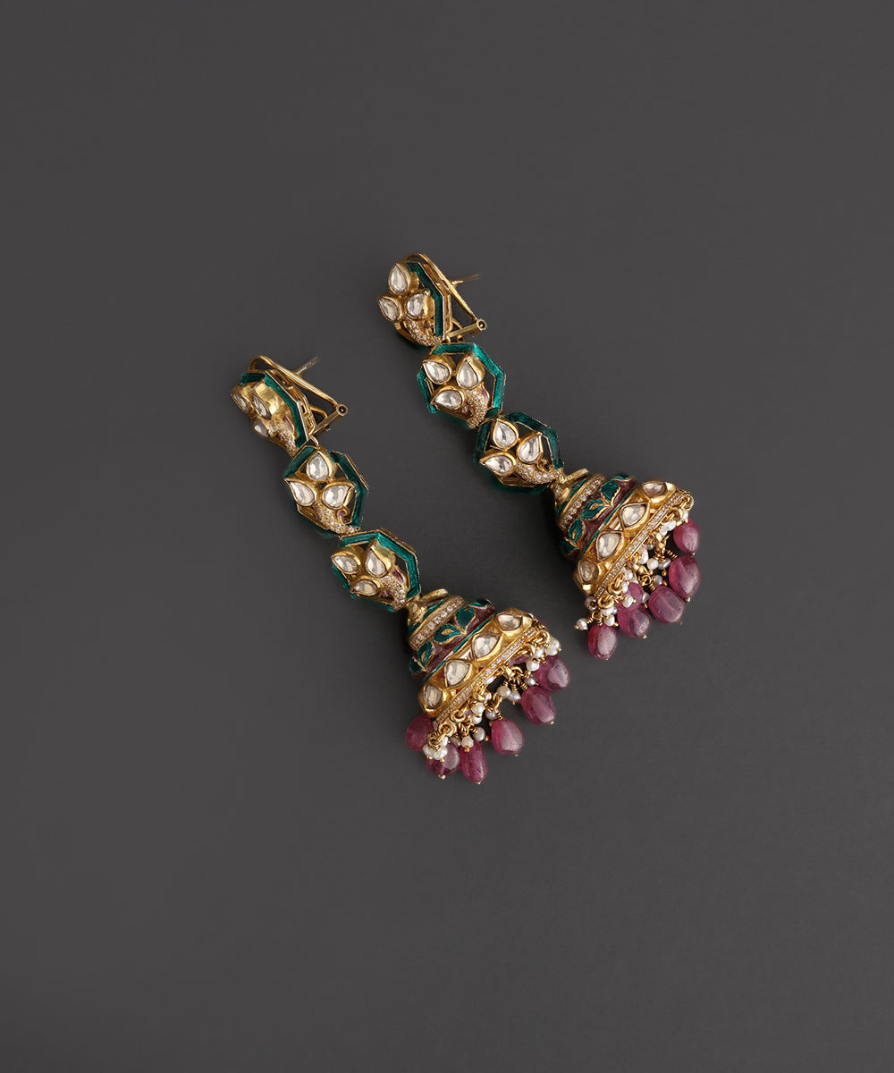 Ratnavali_Green_Meenakari_Kundan_Jhumka_Earrings_WeaverStory_02