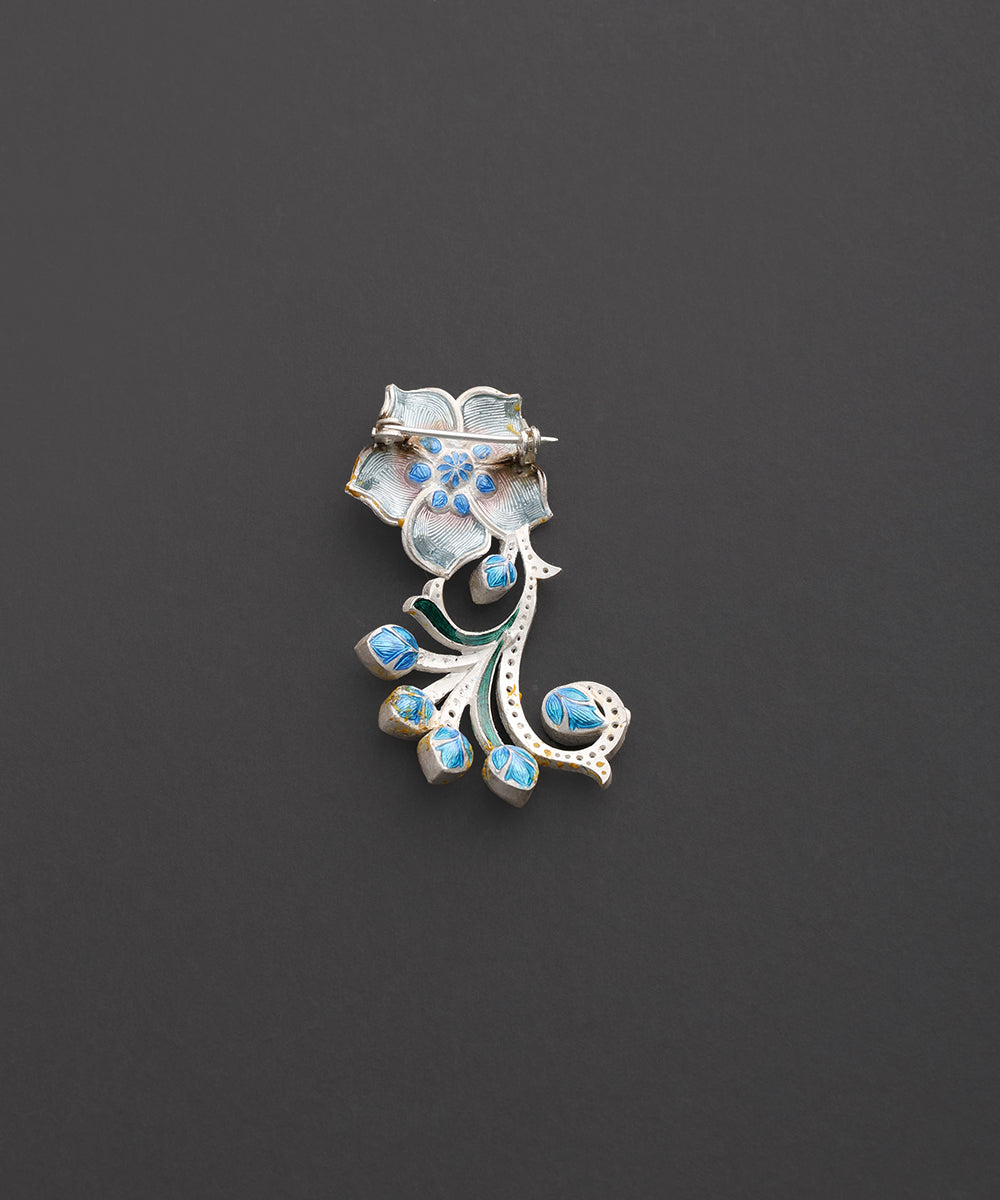 Neel_Gul_Gold_Plated_Pure_Silver_Floral_Meenakari_Brooch_WeaverStory_03