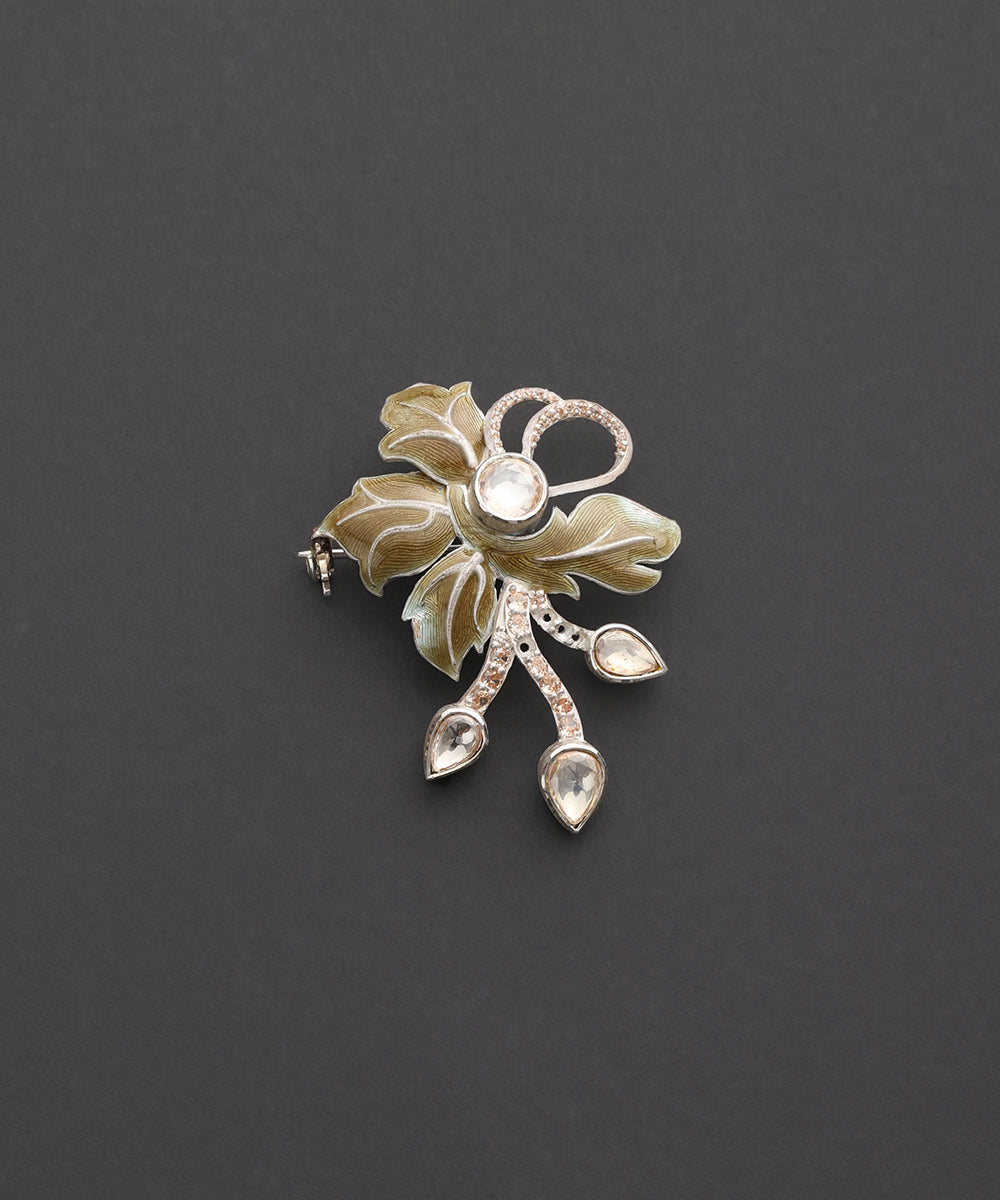 Sunehri_Bel_Gold_Plated_Pure_Silver_Floral_Brooch_WeaverStory_02