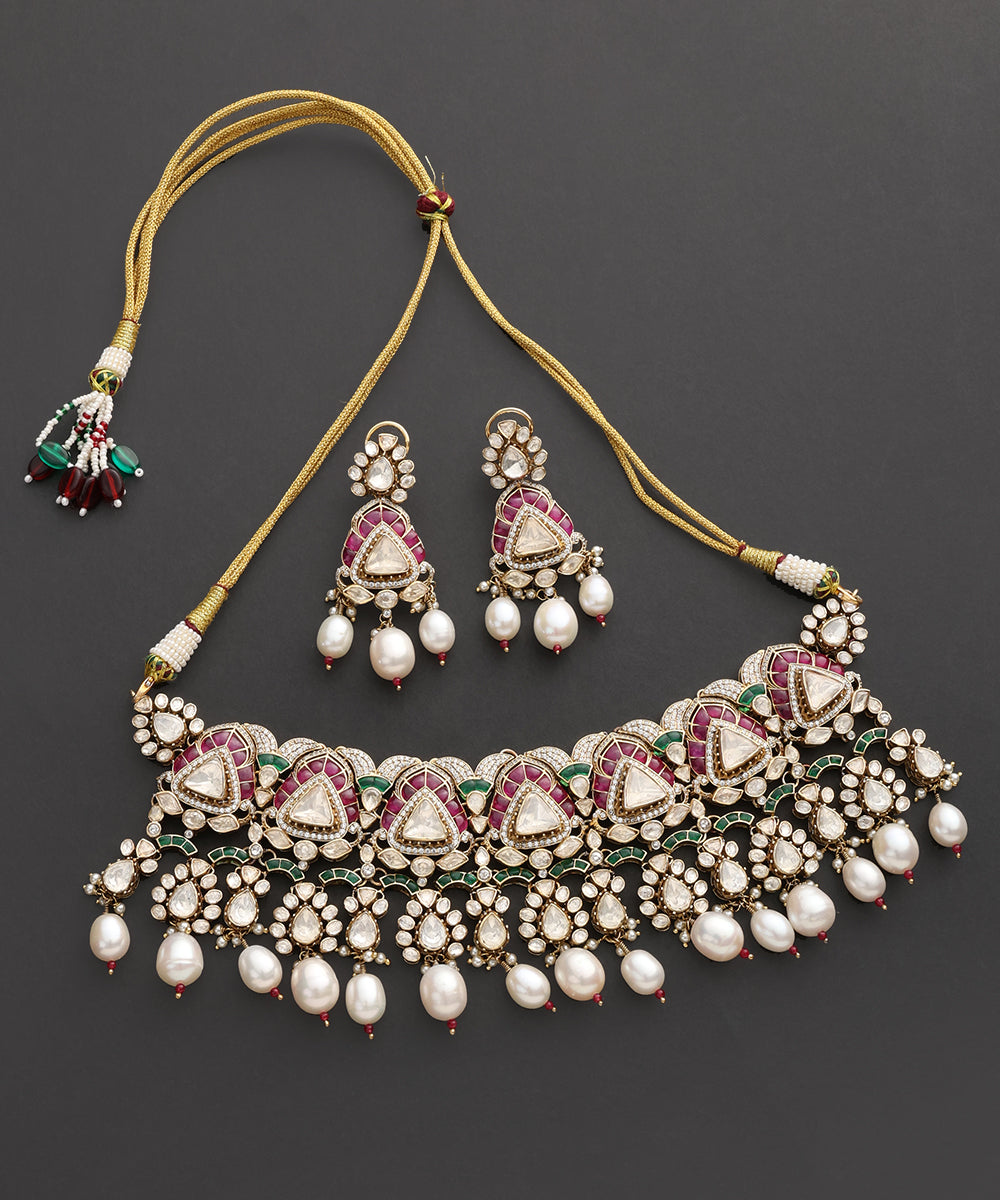 Ratnanjali_Pink_&_Green_Meenakari_Kundan_Choker_Set_WeaverStory_02
