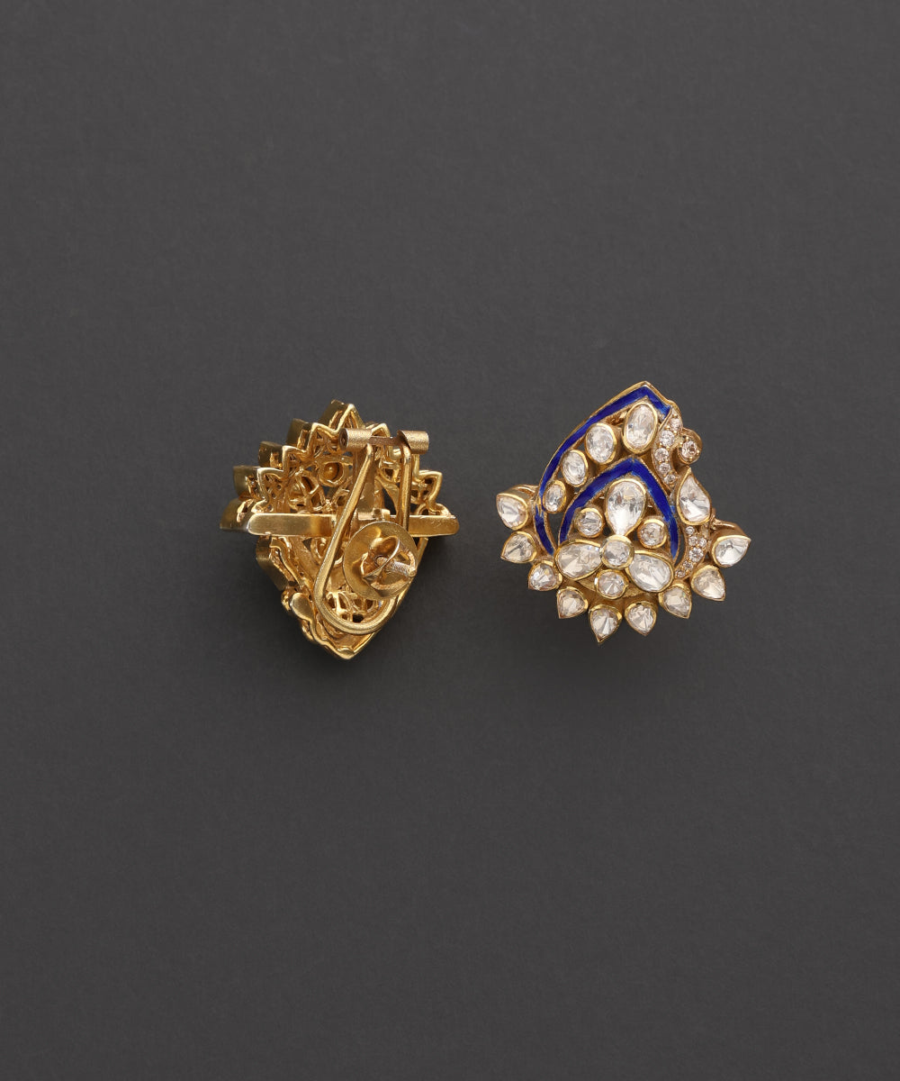 Neelkamal_Blue_Meenakari_Kundan_Floral_Stud_Earrings_WeaverStory_03