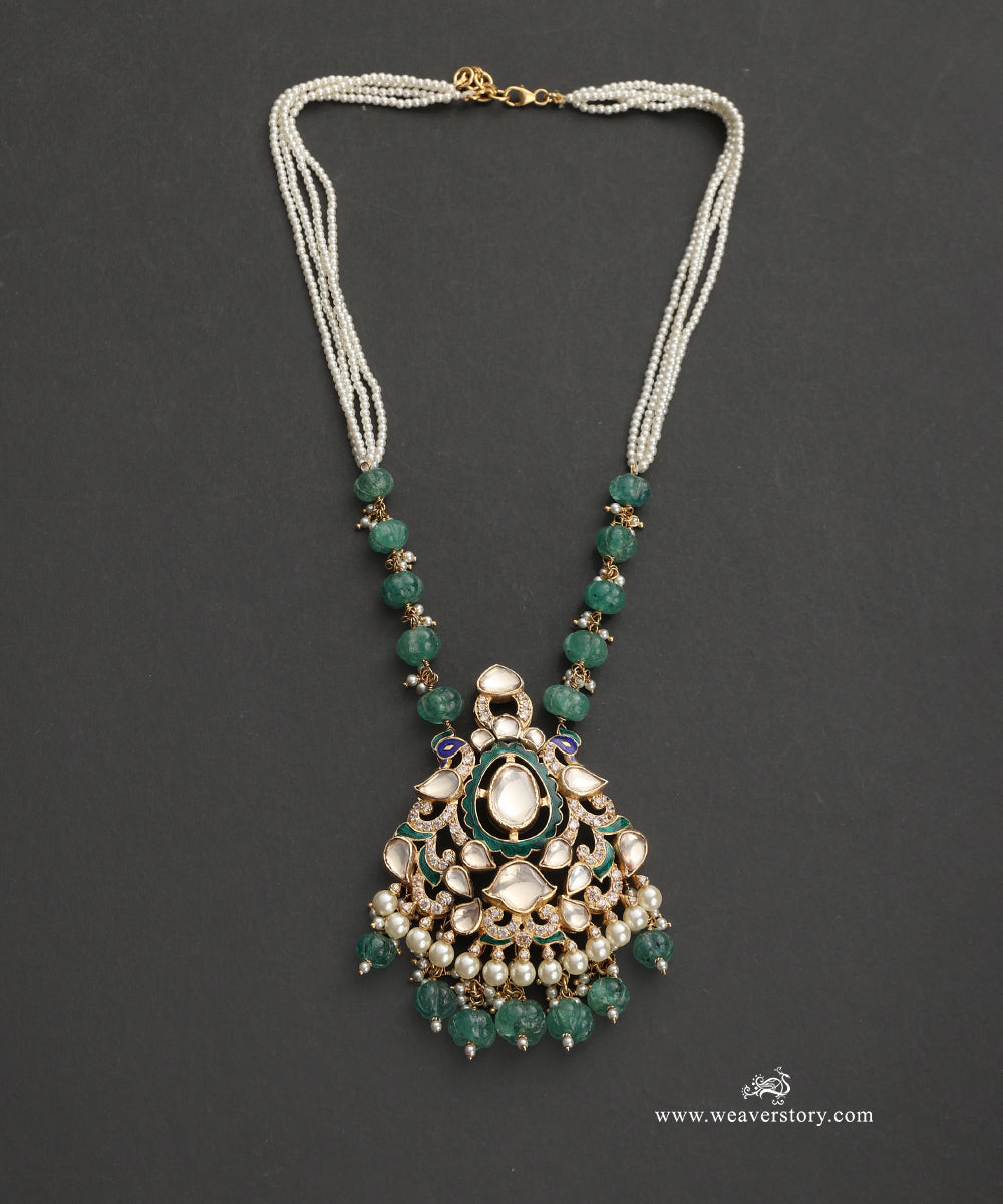 Damini_Handcrafted_Silver_Pendant_With_Meenakari_Jadau_Work_WeaverStory_02
