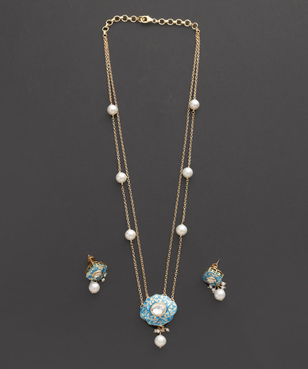 Tarangini_Turquoise_Meenakari_Pearl_Pendant_Set_WeaverStory_02