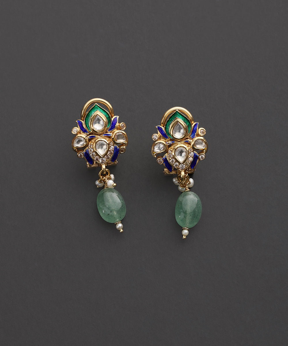 Haritangi_Green_Meenakari_Kundan_Drop_Earrings_WeaverStory_03