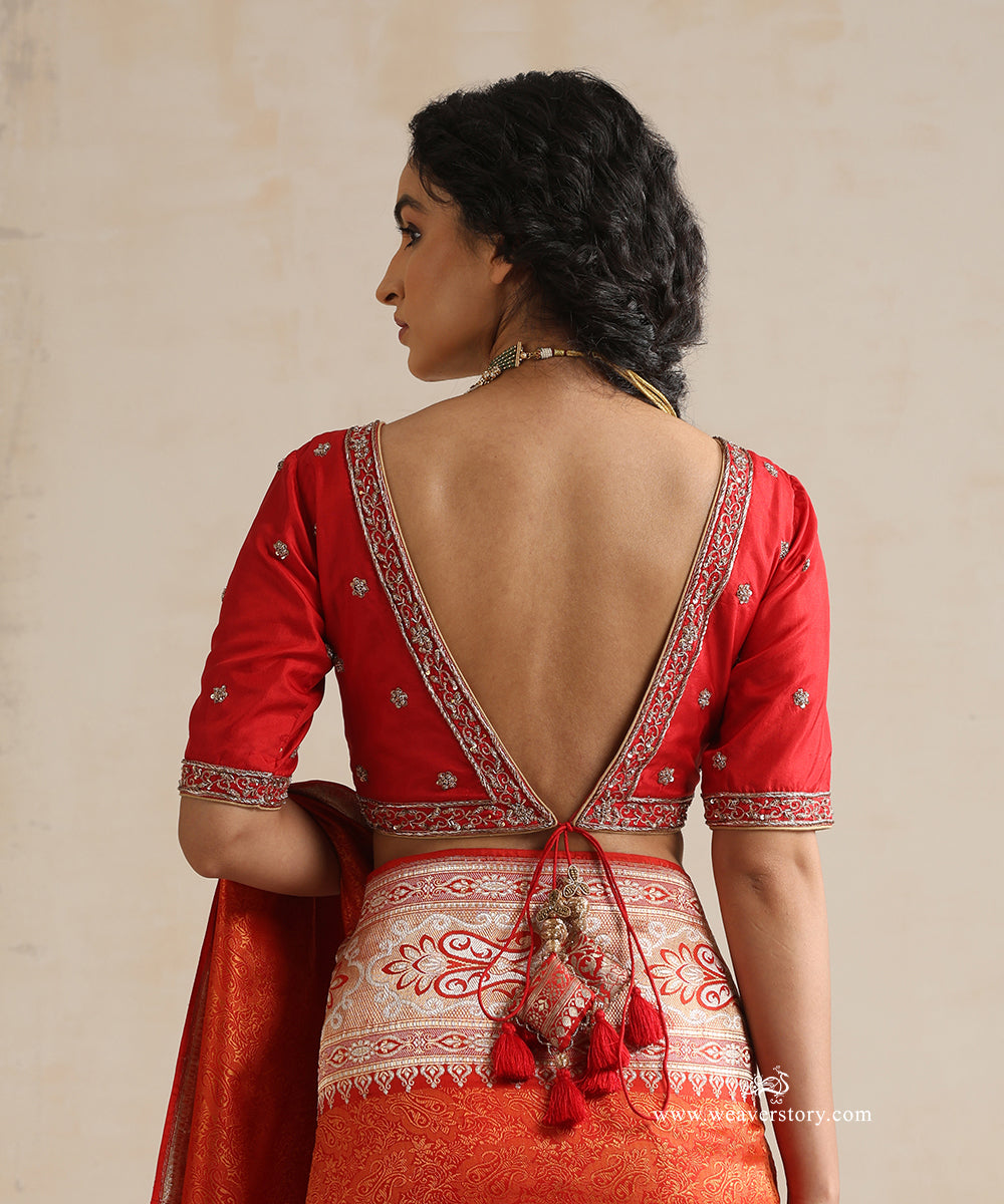Red_Raw_Silk_Blouse_In_Illusion_Jacket_Style,_Hand_Embroidered_Zardozi_Work_WeaverStory_04