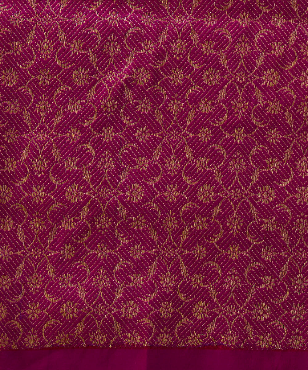 Purple Handloom Pure Katan Silk Banarasi Saree With Embroidered Red Scallop Border