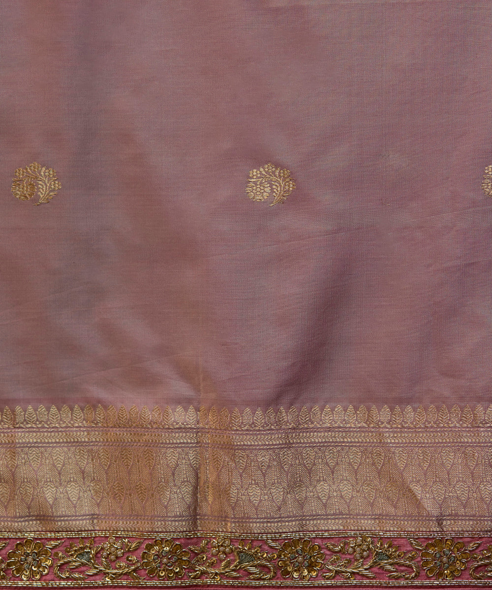Handloom Pastel Green Pure Katan Silk Banarasi Saree With Embroidery On Borders