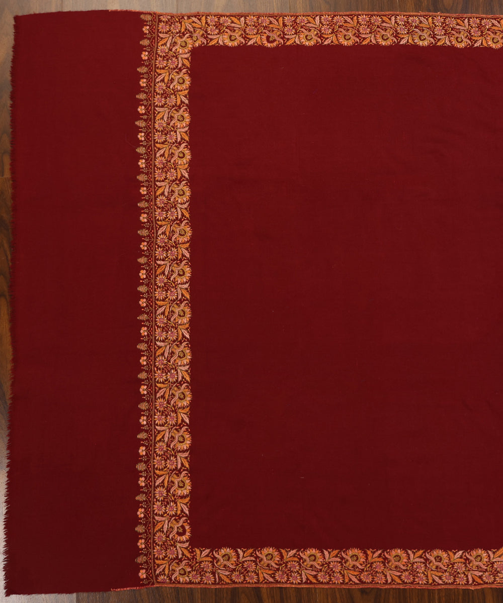 Maroon_Handwoven_Pure_Pashmina_Shawl_With_Resham_Sozni_Kari_Border_And_Palla_WeaverStory_02