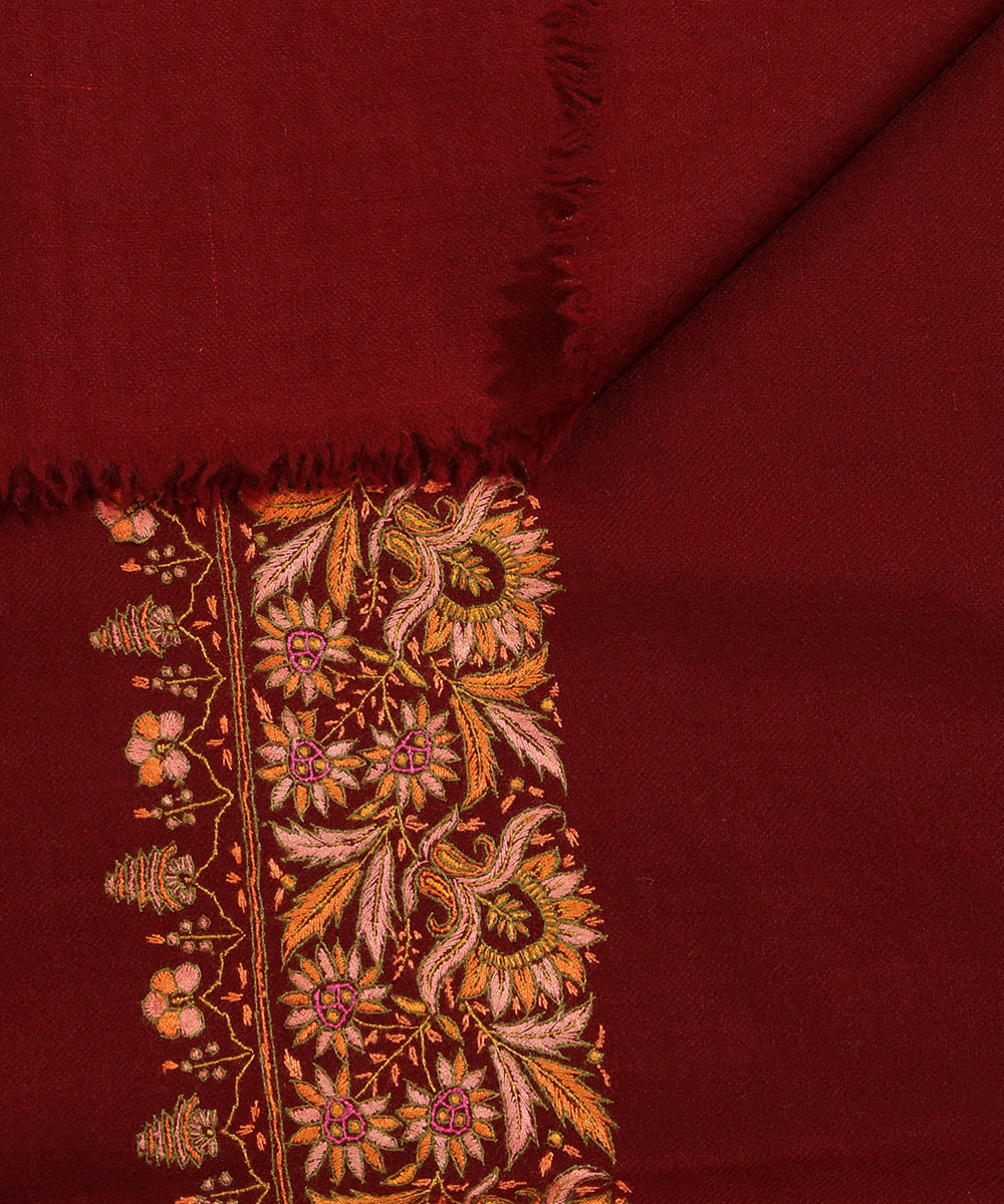 Maroon_Handwoven_Pure_Pashmina_Shawl_With_Resham_Sozni_Kari_Border_And_Palla_WeaverStory_04
