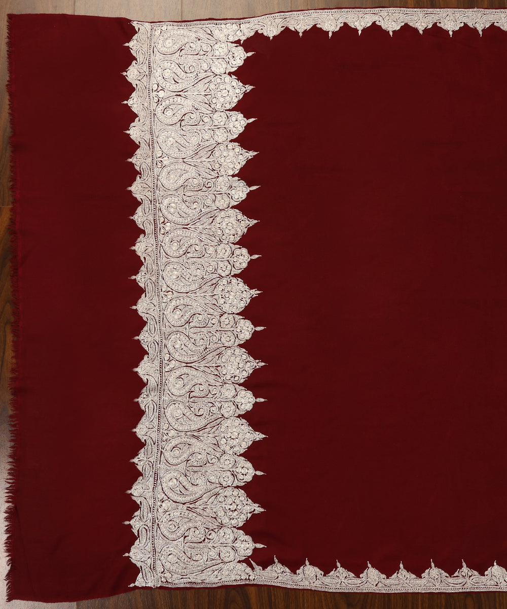 Maroon_Handwoven_Pure_Pashmina_Shawl_With_Silver_Zari_Tilla_Border_And_Palla_WeaverStory_02