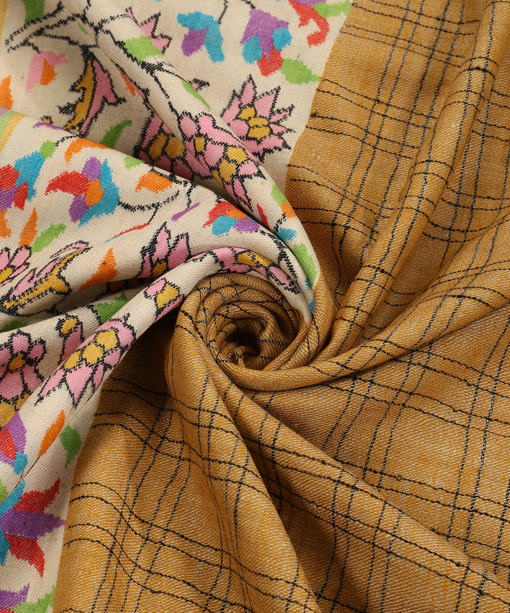 Mustard_Handwoven_Pure_Pashmina_Reversible_Kani_Shawl_With_Checks_WeaverStory_05