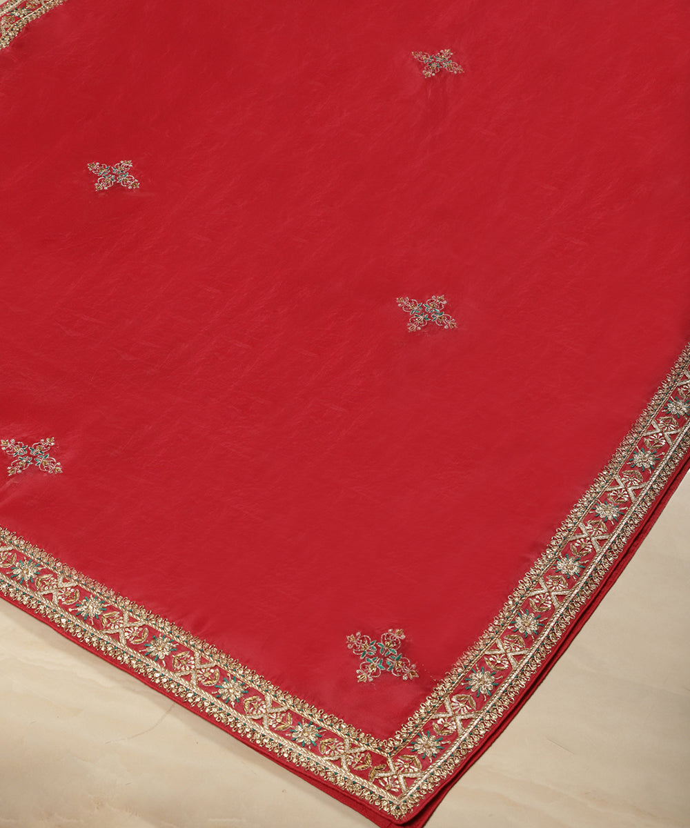 Bright_Red_Handloom_Organza_Zardozi_Embroidered_Dupatta_WeaverStory_03