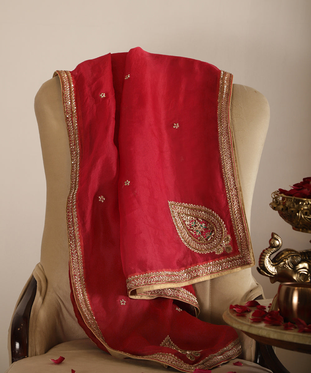 Bright_Red_Handloom_Zardozi_Embroidered_Pure_Organza_Dupatta_WeaverStory_01