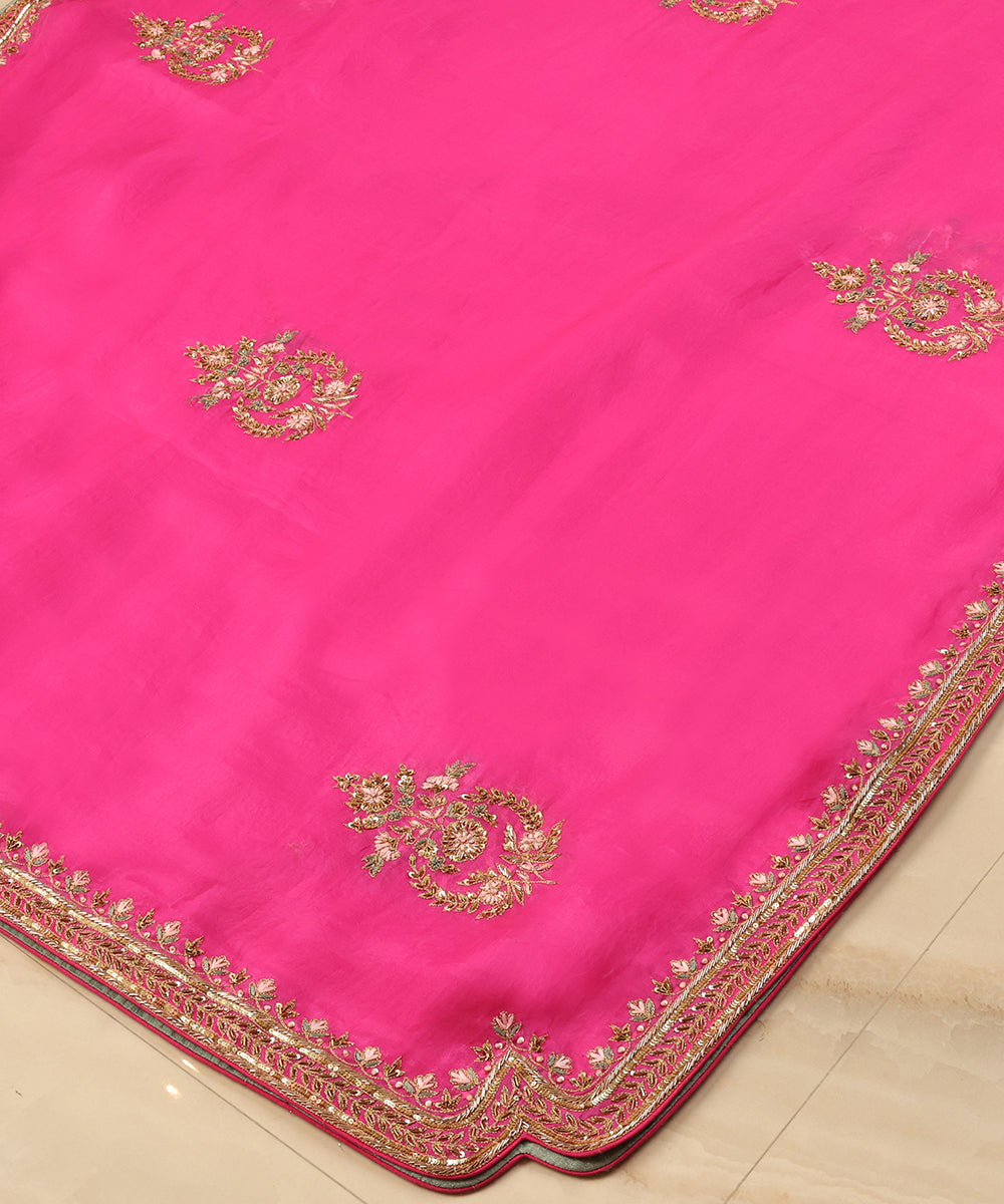 Hot_Pink_Handloom_Organza_Dupatta_With_Zardozi_Embroidery_WeaverStory_03