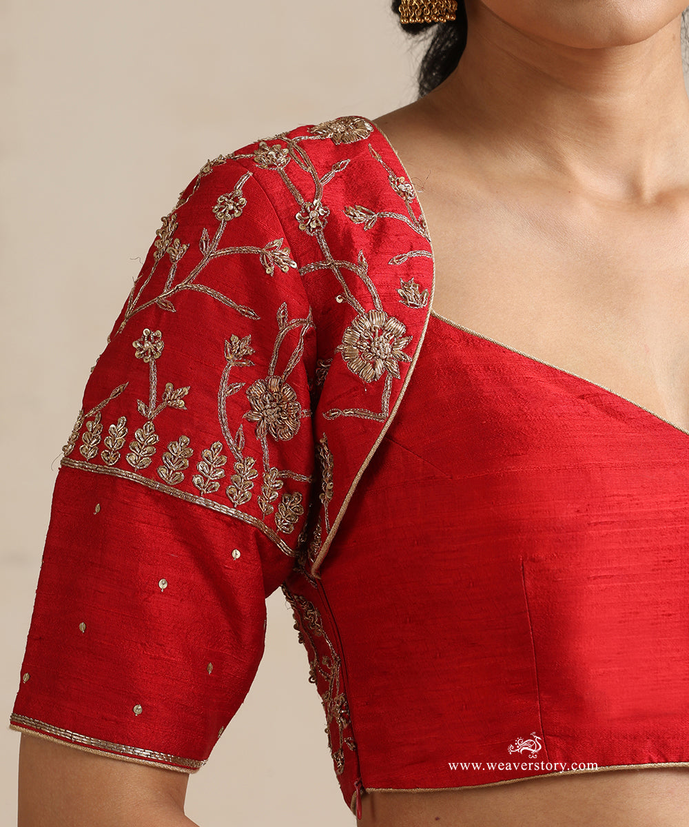 Red_Raw_Silk_Blouse_With_Hand_Embroidered_Zardozi_Work_WeaverStory_04