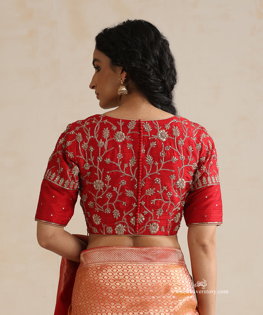 Red_Raw_Silk_Blouse_With_Hand_Embroidered_Zardozi_Work_WeaverStory_03
