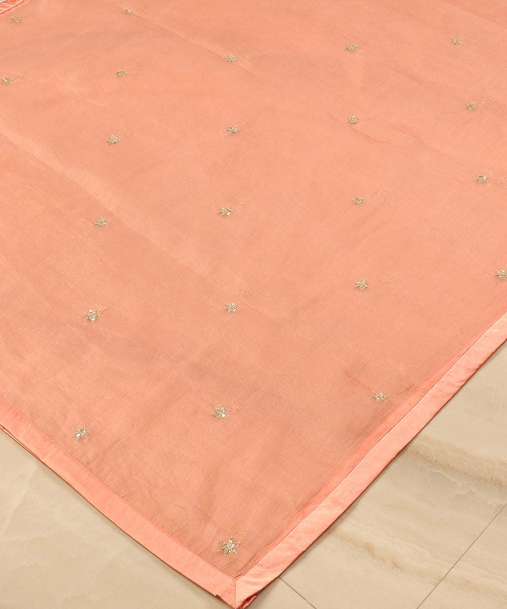 Light_Peach_Handloom_Organza_Dupatta_With_Hand_Embroidered_Booti_WeaverStory_03