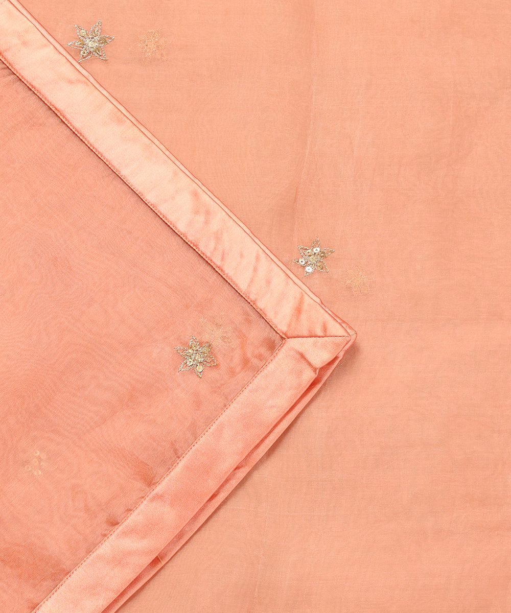 Light_Peach_Handloom_Organza_Dupatta_With_Hand_Embroidered_Booti_WeaverStory_04