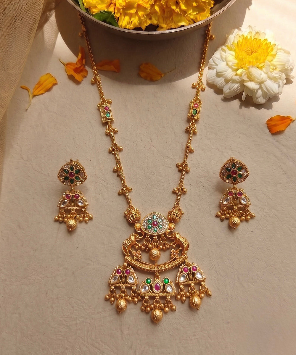 Sunehri Multicolour Temple Necklace Set