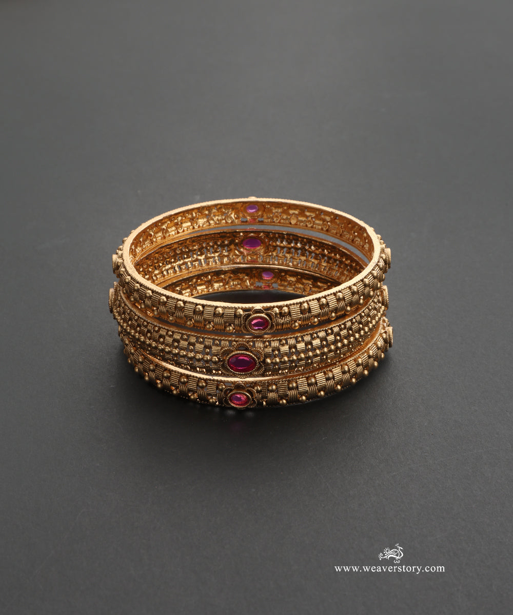 Ruba Handcrafted Gold Plated Alloy Bangles Set Of 3