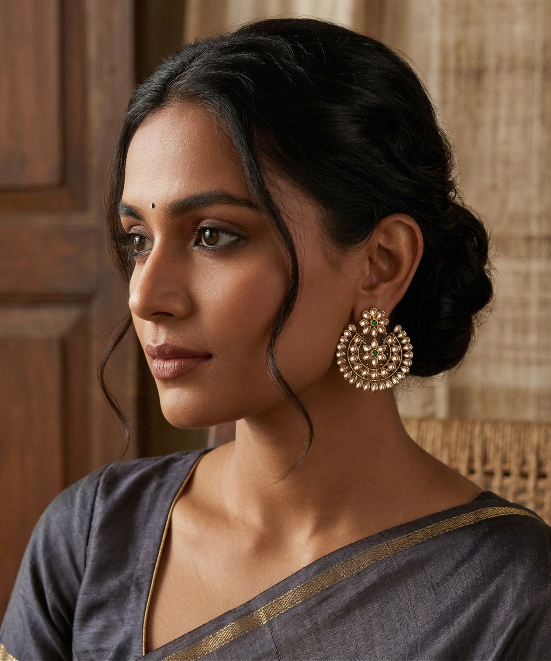 Zanaiya Handcrafted Gold Plated Alloy Earrings With Semi Precious Stones