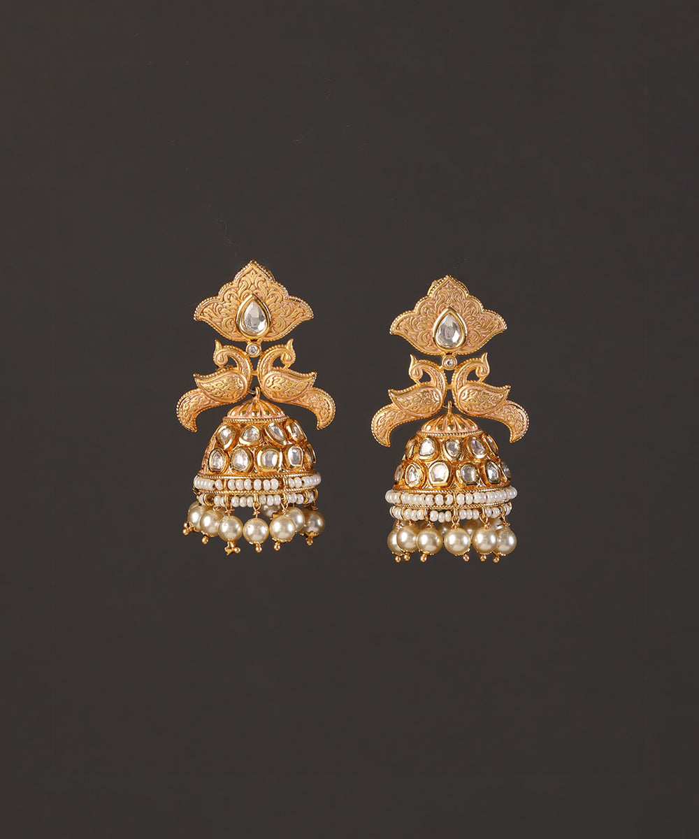 Mannat_Handcrafted_Alloy_Gold_Plated_Jhumki_Earrings_With_Peacock_Motifs_With_Semi_Precious_Stones_And_Pearls_WeaverStory_02