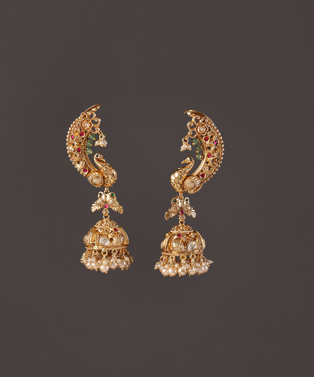 Sana_Handcrafted_Alloy_Gold_Plated_Jhumki_Earrings_With_Peacock_Motifs_And_Semi_Precious_Stones_And_Pearls_WeaverStory_02