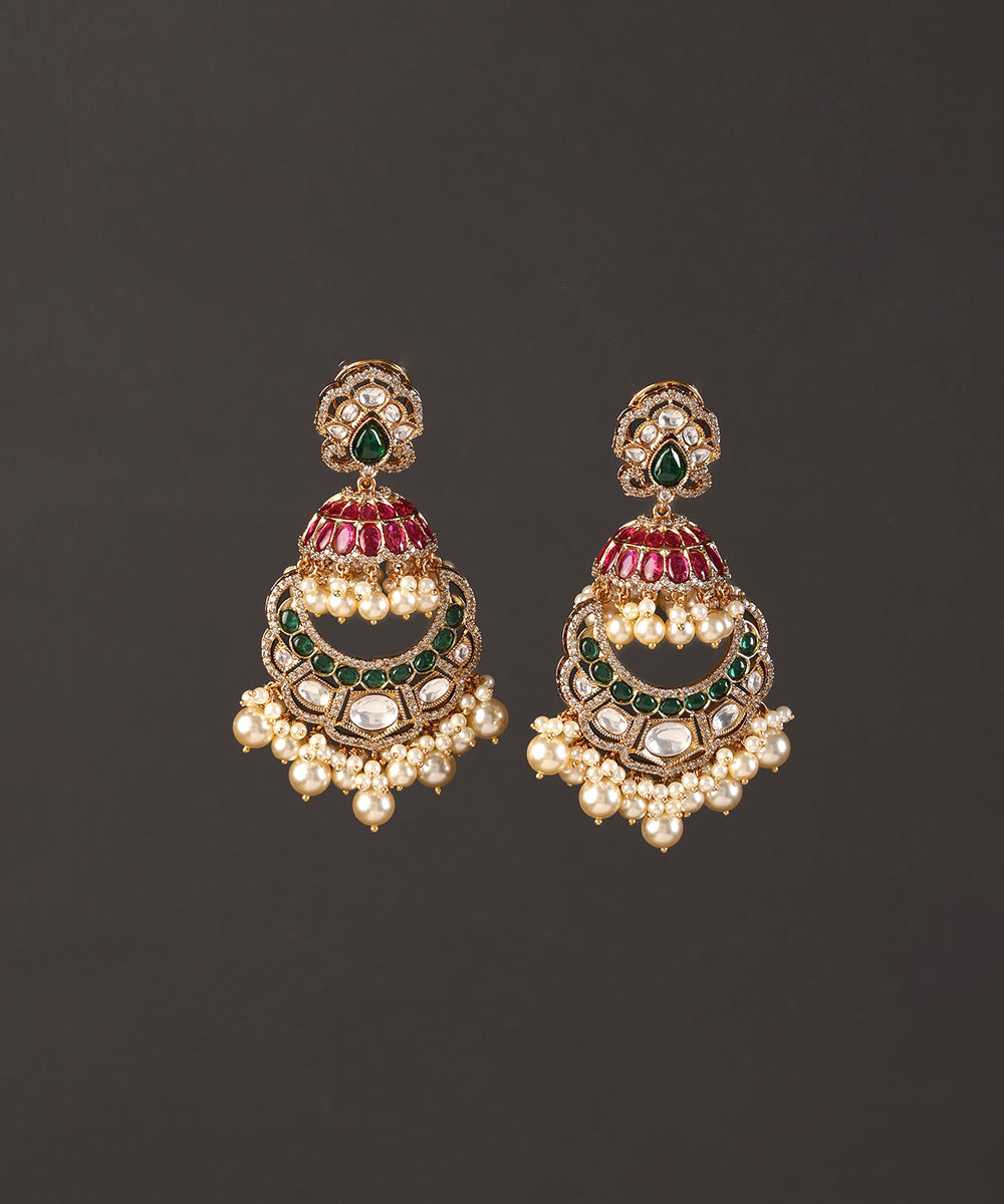Diza_Handcrafted_Alloy_Gold_Plated_Chandbali_Earrings_With_Semi_Precious_Stones_And_Pearls_WeaverStory_02