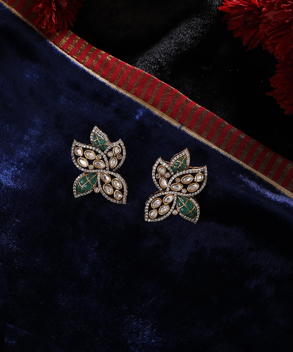 Amyra_Handcrafted_Alloy_Gold_Plated_Floral_Motif_Earrings_With_Semi_Precious_Stones_WeaverStory_01