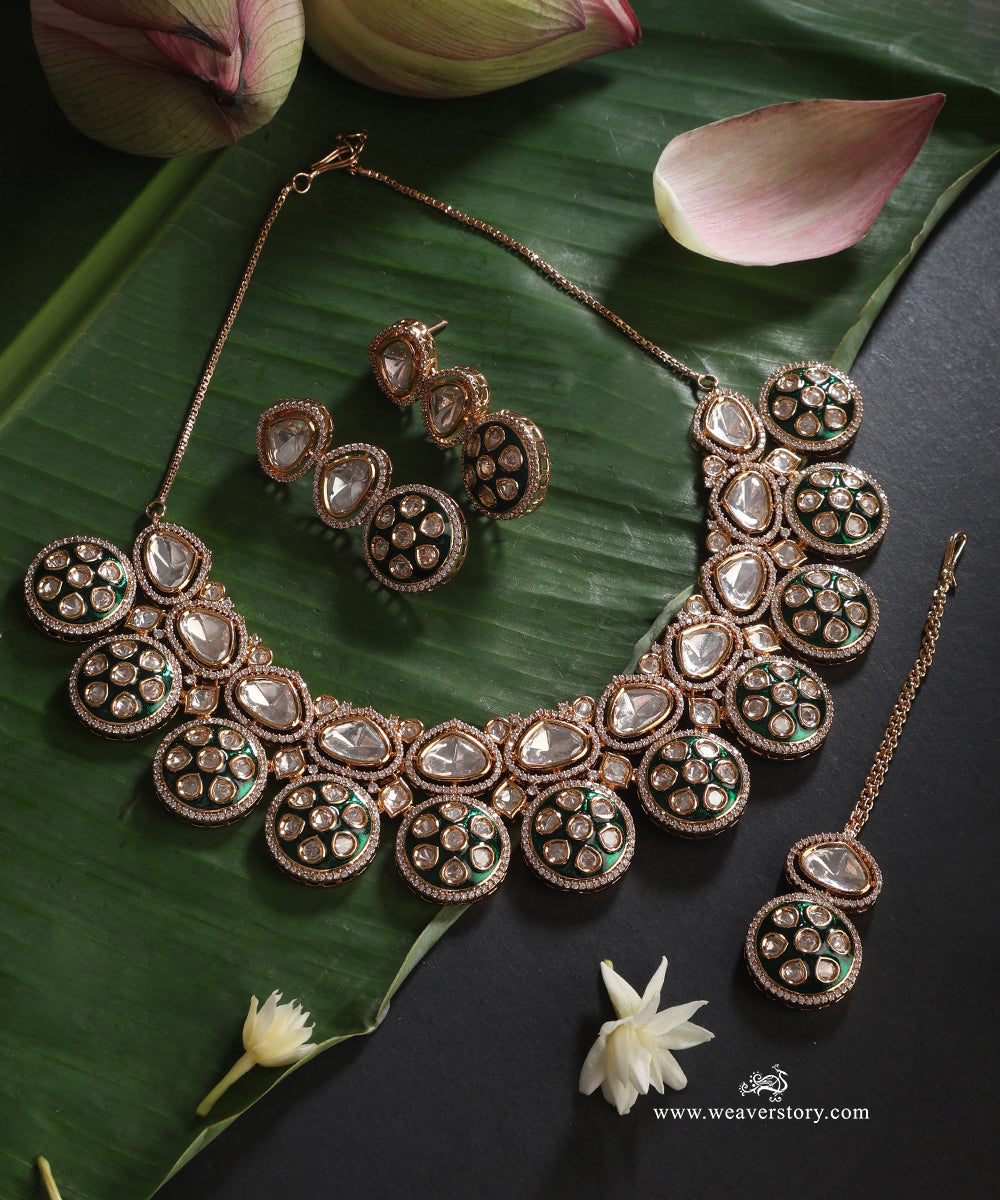 Rahma_Handcrafted_Alloy_Necklace_Set_With_Earrings_And_Teeka_With_Gold_Plating_WeaverStory_01