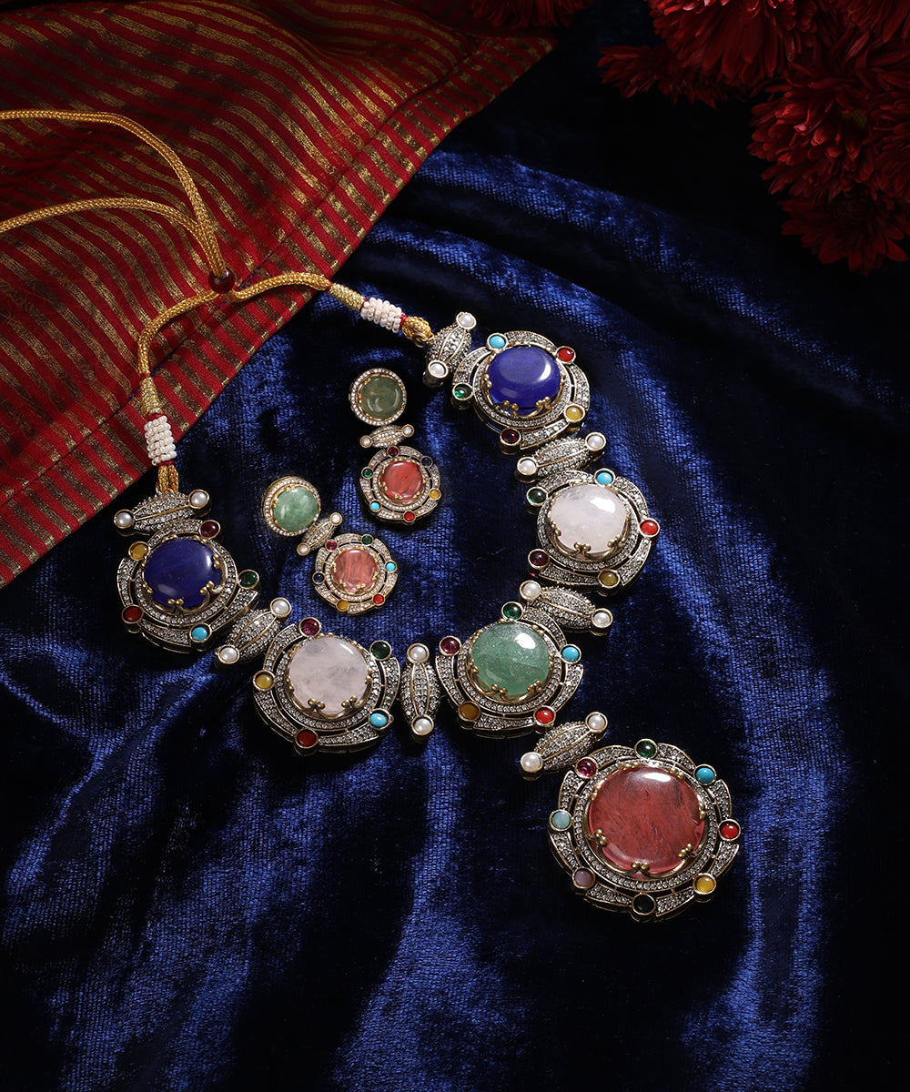 Viana_Handcrafted_Alloy_Gold_Plated_Necklace_With_Colourful_Semi_Precious_Stones_WeaverStory_01