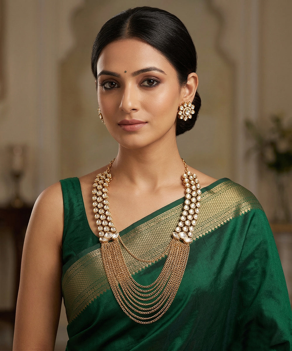 Wahida Handcrafted Gold Plated Alloy Layered Necklace Set With Semi Pecious Stones