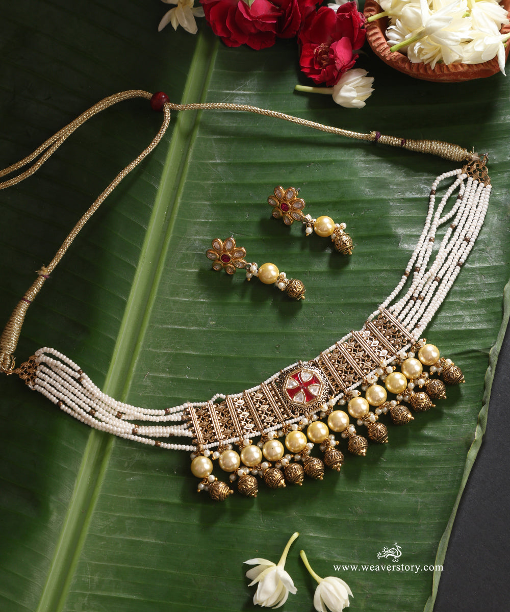 Sambul_Handcrafted_Alloy_Multi_Ladi_Necklace_Set_With_Gold_Plating_WeaverStory_01