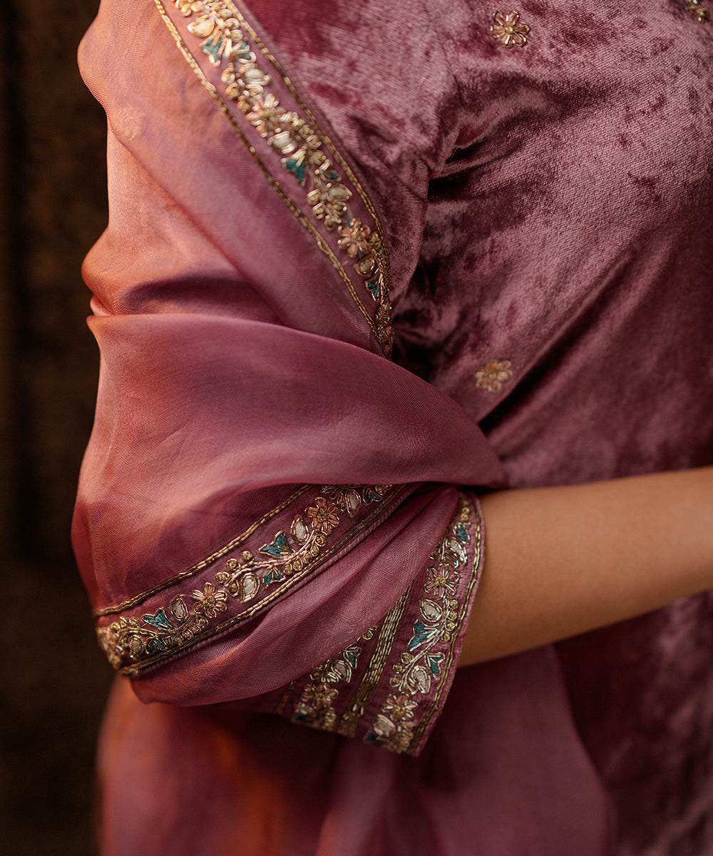 Ahaana Krishna In Hand Embroidered Plum Velvet Kurta Set Ready To Wear Silk Ensembles