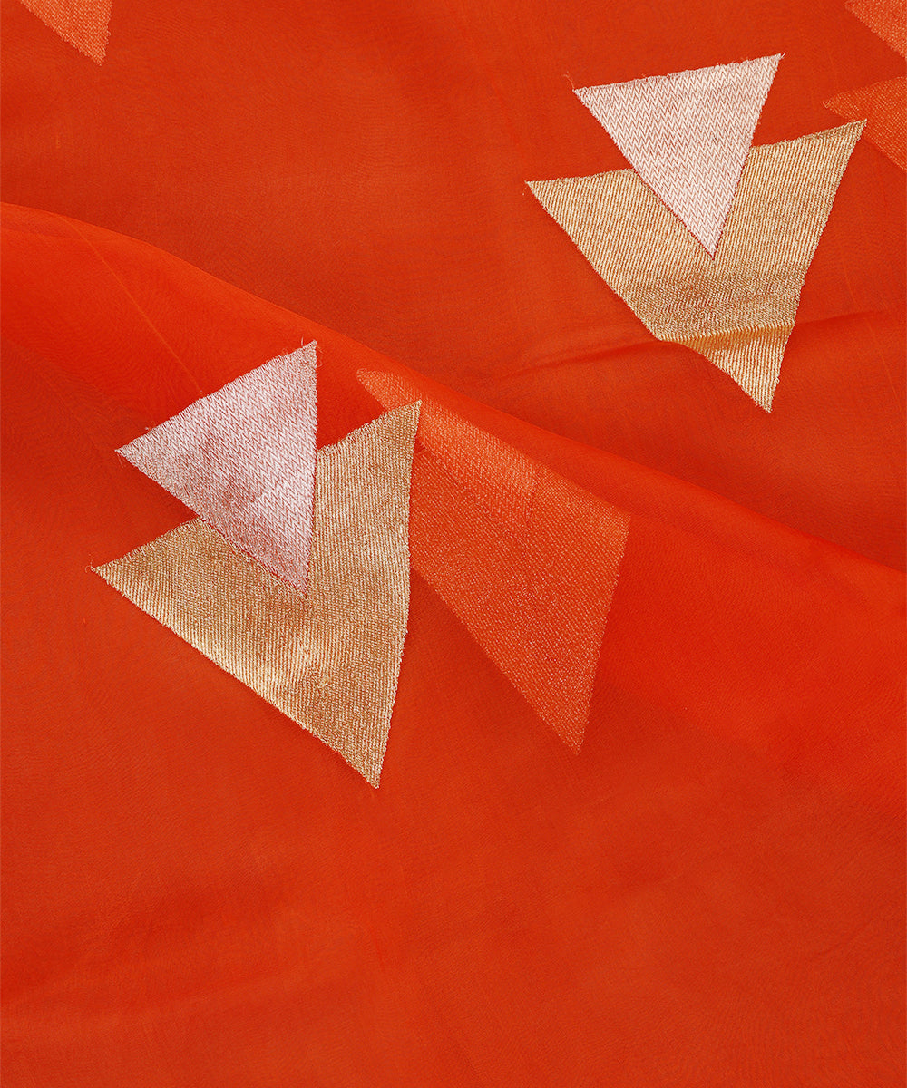 Orange_Handloom_Pure_Kora_Silk_Banarasi_Dupatta_With_Zari_Booti_WeaverStory_04