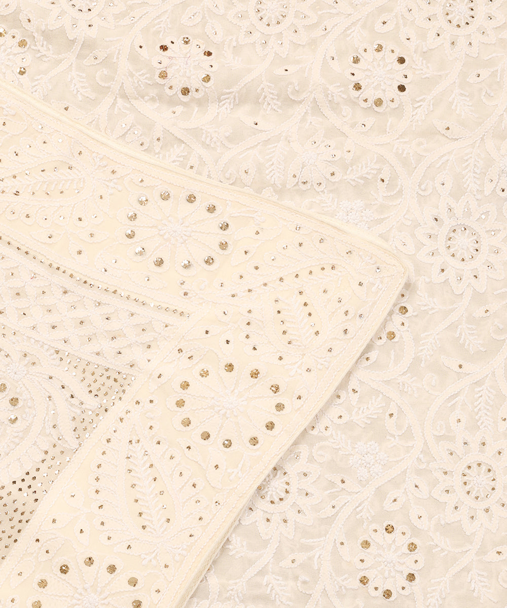 Cream_Handloom_Heavy_Chikankari_Dupatta_With_Mukaish_WeaverStory_04