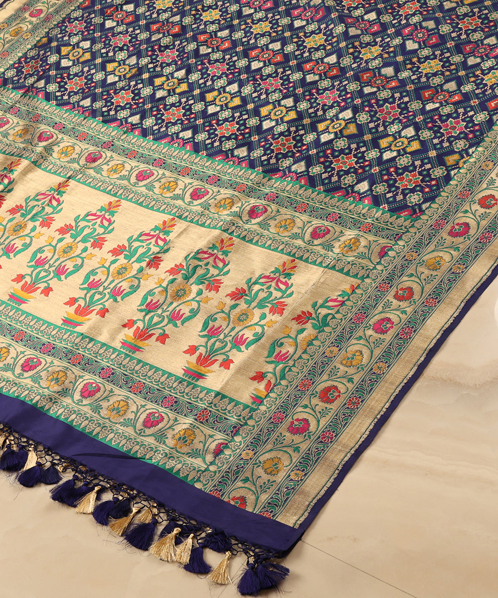 Navy_Blue_Handloom_Meenakari_Banarasi_Patola_Dupatta_With_Floral_Border_WeaverStory_03