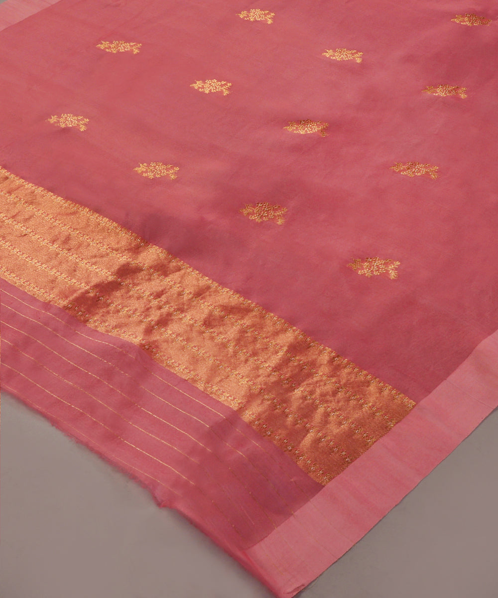 Pink_Handloom_Pure_Kora_Silk_Banarasi_Dupatta_With_Zari_Booti_WeaverStory_03
