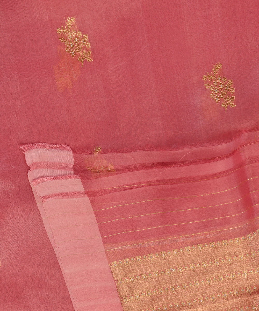 Pink_Handloom_Pure_Kora_Silk_Banarasi_Dupatta_With_Zari_Booti_WeaverStory_04