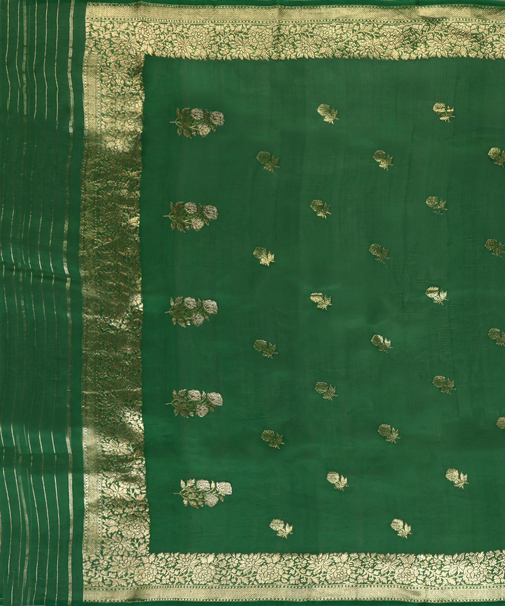Handloom_Emrerald_Green_Pure_Kora_Silk_Banarasi_Dupatta_With_Floral_Zari_Booti_WeaverStory_02