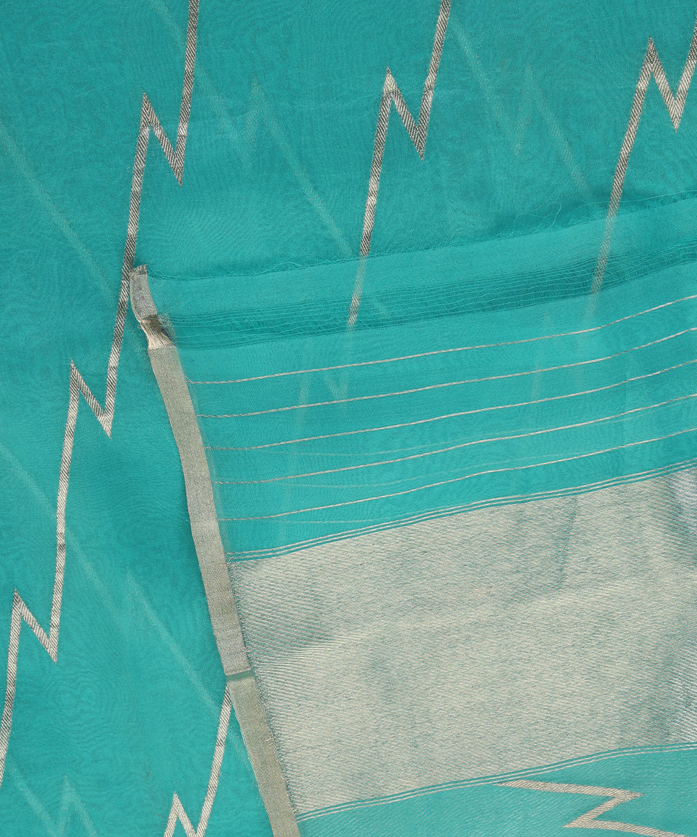 Handloom_Aqua_Blue_Pure_Kora_Silk_Banarasi_Dupatta_With_Aada_Zari_Jaal_WeaverStory_05
