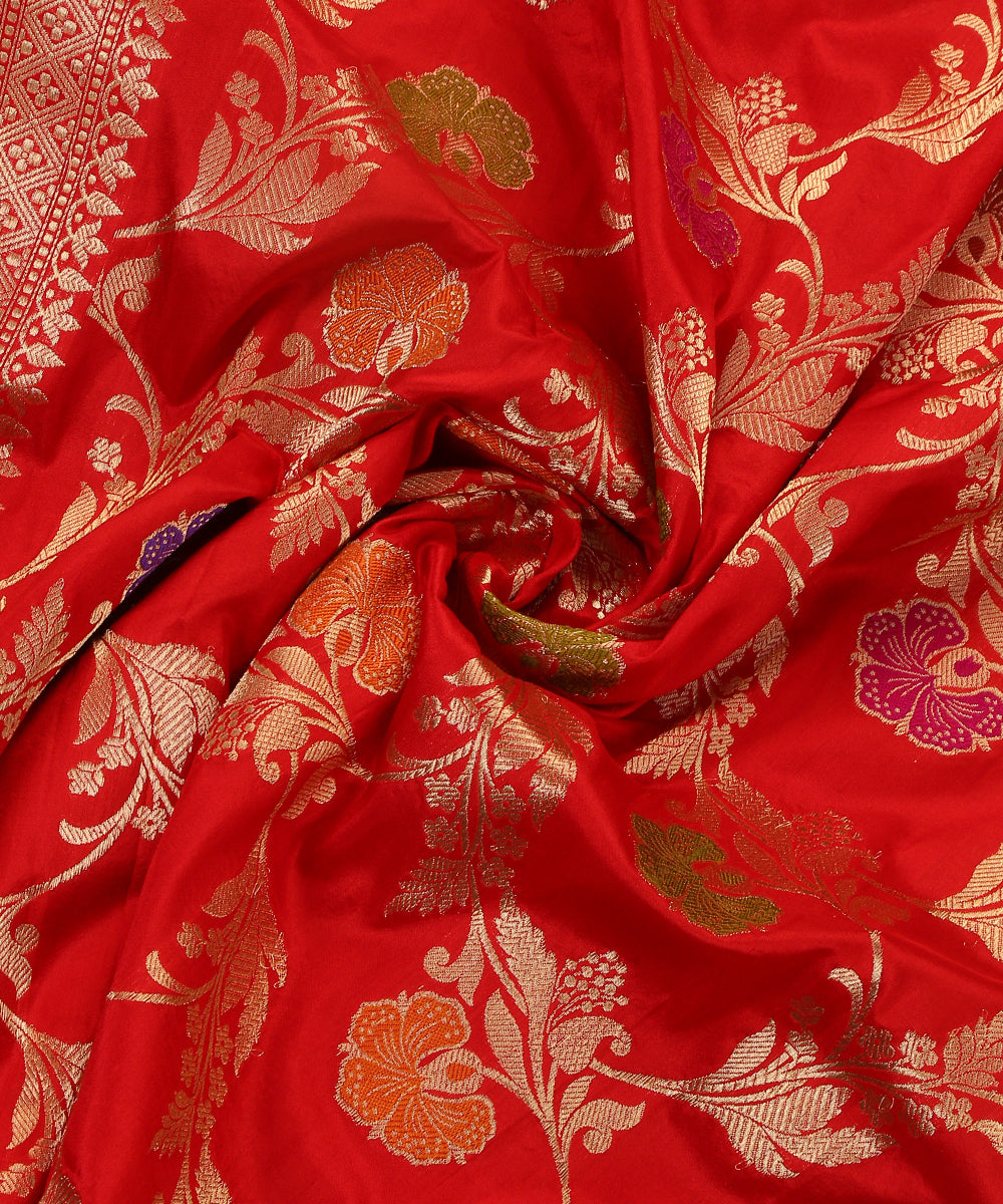 Red_Handloom_Pure_Katan_Silk_Banarasi_Dupatta_With_Meenakari_And_Jaal_WeaverStory_05
