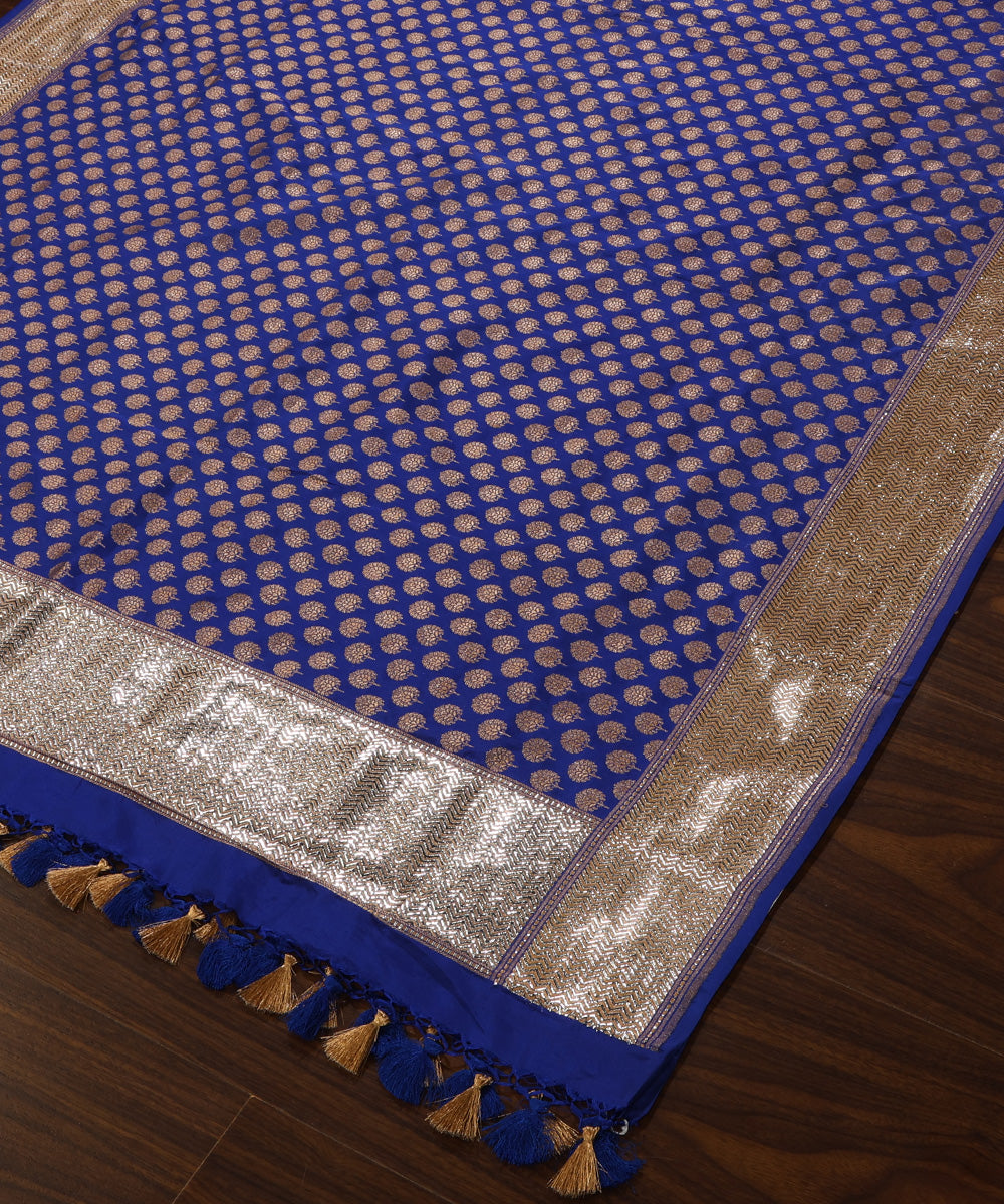 Blue_Handloom_Pure_Katan_Silk_Banarasi_Dupatta_With_Badla_Border_WeaverStory_03