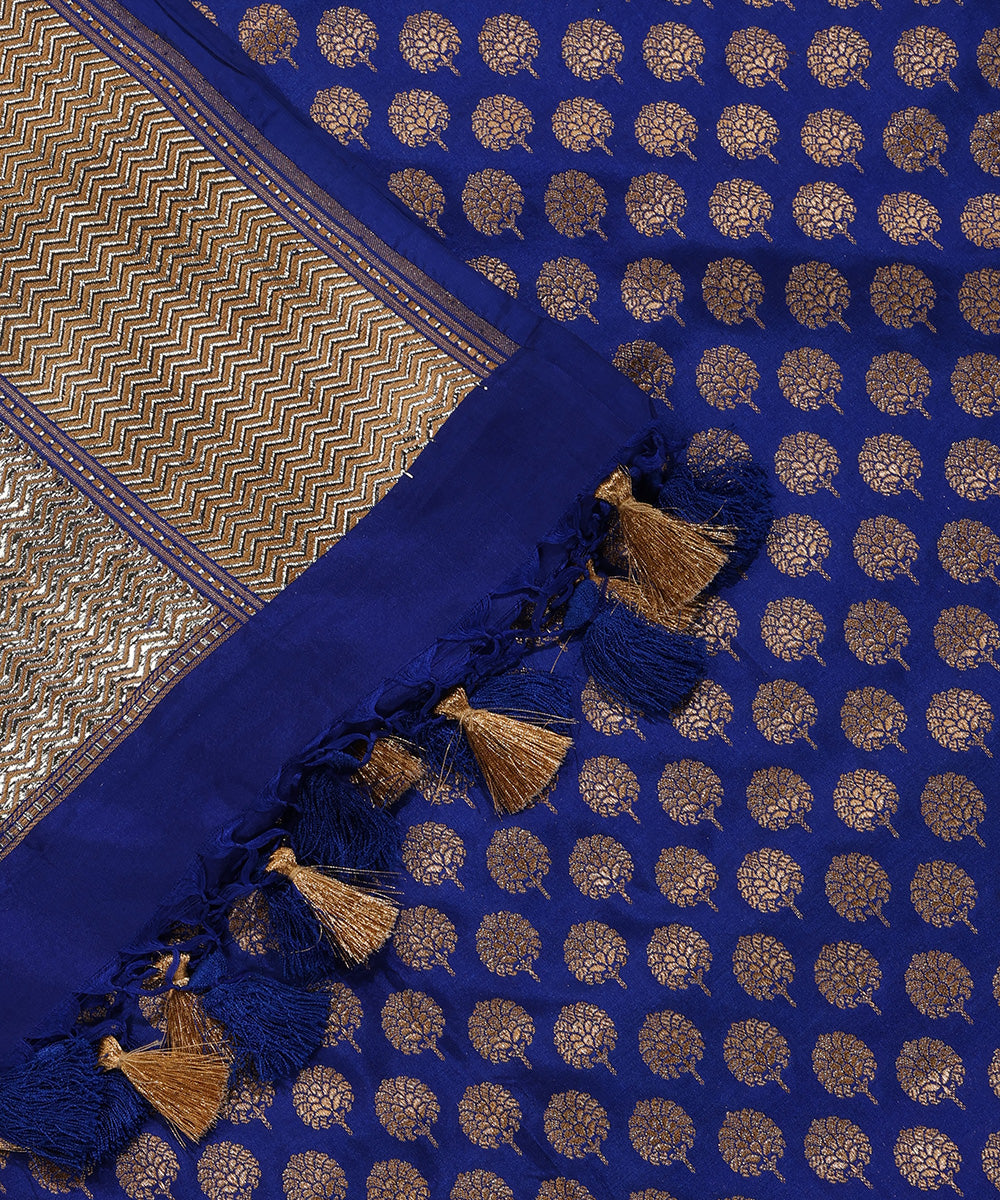 Blue_Handloom_Pure_Katan_Silk_Banarasi_Dupatta_With_Badla_Border_WeaverStory_04